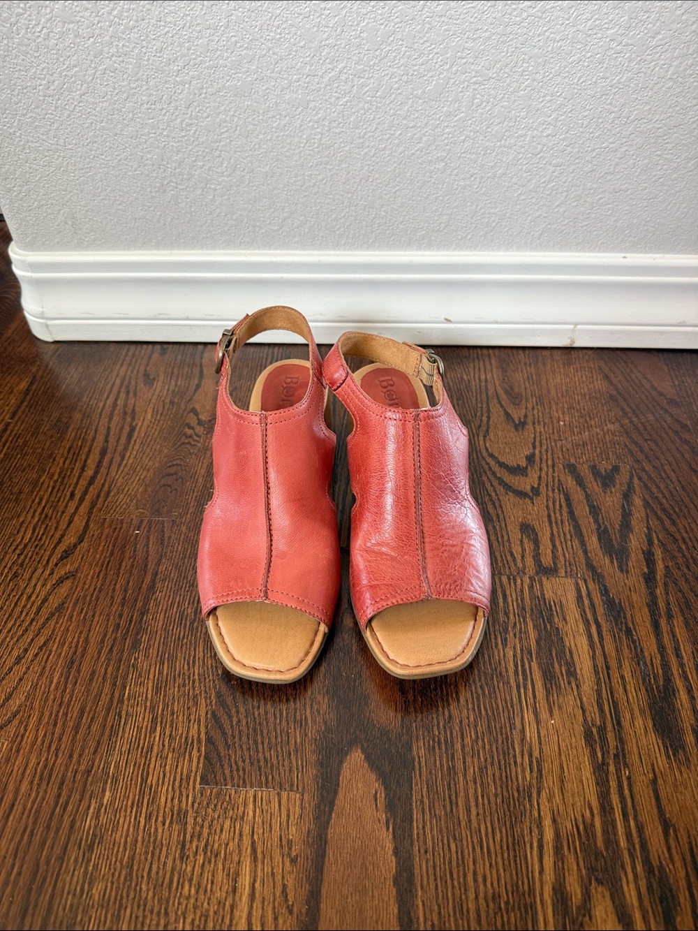 Born Coral-Red Leather Slingback Sandals